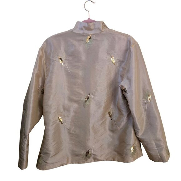 Stunning Unique Beige Sequined Embroidered Asian Inspired Kimono Size M - Picture 2 of 5